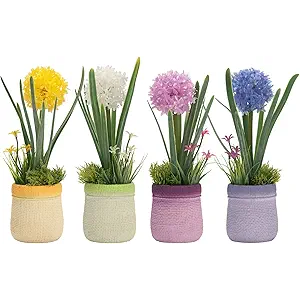 Velener 4PCs Fake Flowers in Vase, Babys Breath Artificial Flowers Indoor, Fake Potted Plants, Hydrangeas, Desk Plants for Home Bathroom Kitchen Shelf Office Decor(Plastic Vase)