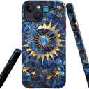Generic Case Compatible with iPhone 13 - Glossy Hybrid Durable Shockproof Cover,Cases for Woman Girl - Moon Stars Stained Glass Celestial