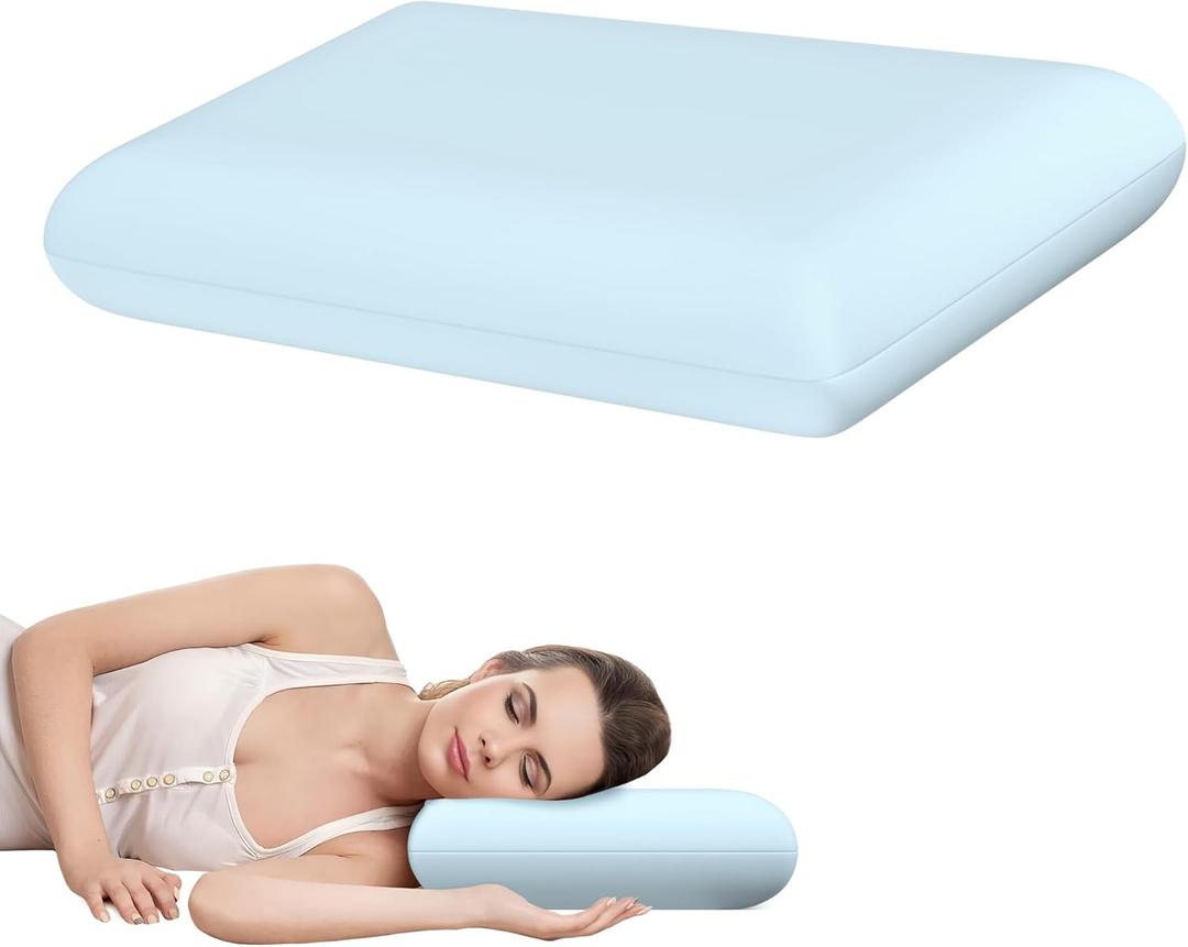Blue Memory Foam Pillows Bed Pillows with Cooling Removable Cover, Neck Support for Back Stomach Side Sleepers, 1 Pack