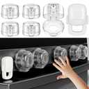 Stove Knob Safety Covers for Child (5 + 1 Pack), Upgraded Universal Size Press Gas Stove Covers with Adhesive, Heat-Resistant Childproof Oven Knob Locks for Kids and Pets (Clear)