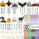 128 Pcs Halloween Wind Chime Crafts Making Kit Make You Own Wind Chime Halloween Arts and Crafts Painting Decor Hanging Ornaments Coloring Party Decoration