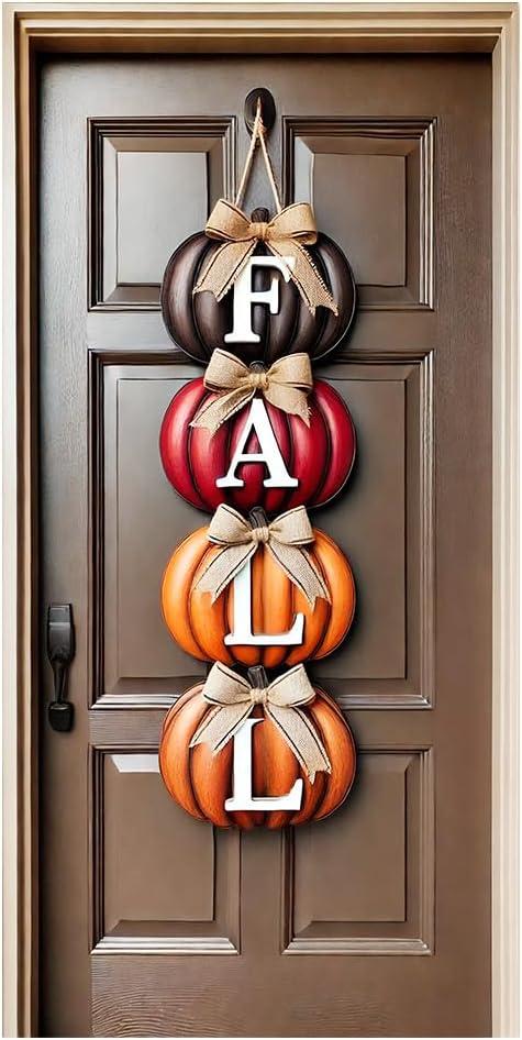 Fall decorations for home 71x35 inch Inch Full Door Cover Design with Stacked Pumpkins and Letters Fall Autumn Harvest Door Banner for Outdoor Front Door Thanksgiving Decoration