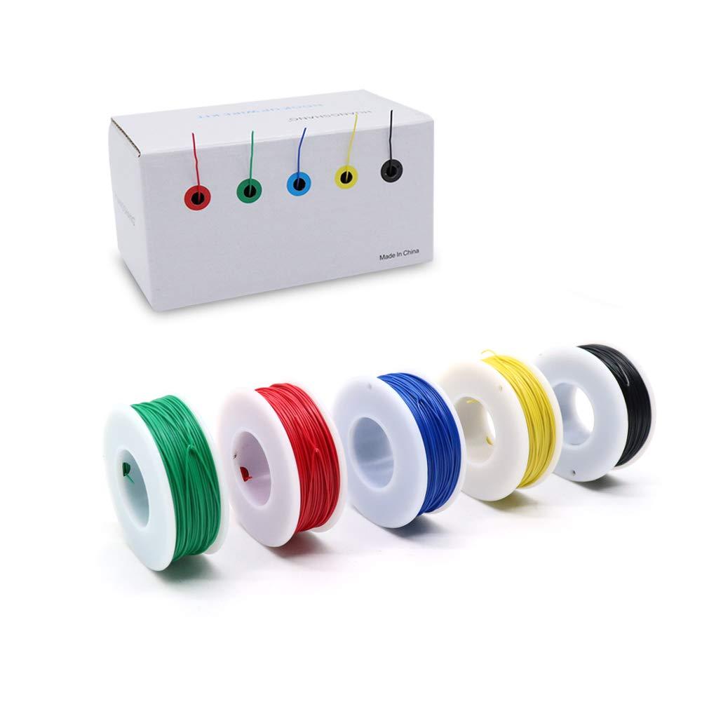 Treedix 5pcs 164ft Copper Hookup Wire Kit Wrapping 30AWG Cable Jumper Wire Solid Core Tinned Copper Wrapping Wire 5 Color