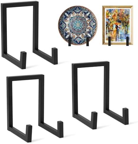 GQIRIL Plate Holder Stands for Display - 8 Inch Metal Picture Plaque Frame Photo Stand Displaying, Large Black Easels for Books Platters Artworks Collectibles Dishes Creation Tabletop Decor
