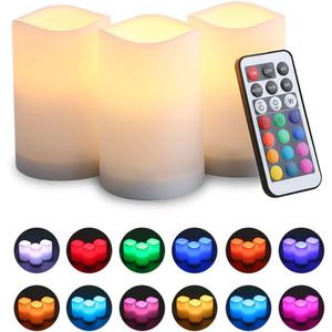 Flameless LED Candles with RGB Lighting ,3A Battery Operated(Battery not Included) 12 Color Remote Control Votive Candles for Home Decor, Parties, Halloween, Christmas,4" Pillar Candles Pack of 3