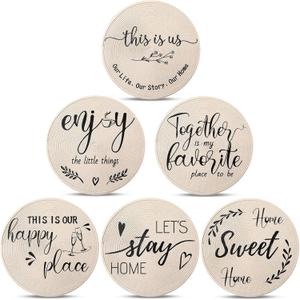 Queekay Round Braided Placemats Set of 6 Round Table Mats Washable Cotton Polyester Placemats 15" Diameter for Kitchen Dining Table Birthday Wedding Housewarming Party Decoration (Beige)