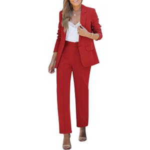 luvamia Women's Two Piece Sets Pants Suits Dressy Business Casual Outfits Professional Blazer Pantsuits Set Work Office (XX-Large, Red)