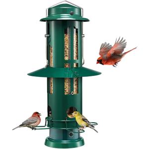 Kingsyard Squirrel Proof Bird Feeders with Weight-Activated Perches, Metal Wild Bird Feeder for Outdoors Hanging, 3 lb Large Seed Capacity, Green