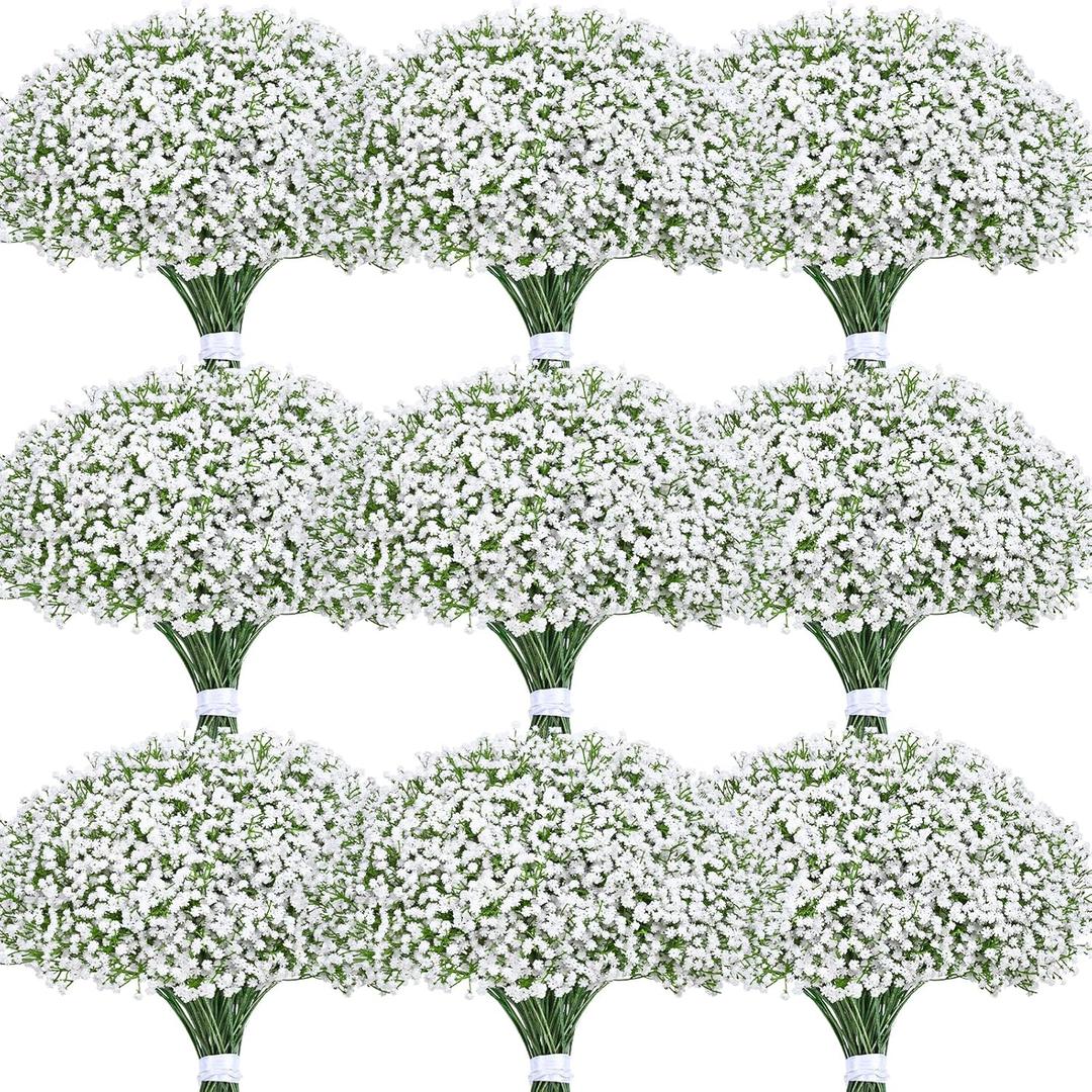 Yastouay 60Pcs Babys Breath Artificial Flowers, Fake White Babys Breath Flowers Artificial Bulk, Real Touch Faux Babies Breath Gypsophila Bouquet for Wedding Floral Arrangement Party Decor