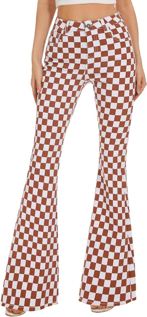 Bell Bottom Jeans for Women High Waisted Stretch Plaid Flare Jeans Denim Bootcut Pants Size 6