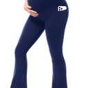 Walifrey Maternity Flared Leggings with Pocket Over The Belly Buttery Soft Pregnancy Yoga Pants for Workout, Medium