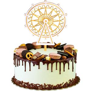 Double Layer White and Gold Ferris Wheel Acrylic Cake Topper Photo Booth Props Birthday Party Decoration Celebrations for Boys and Girls