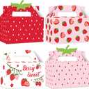 GRADESIN Strawberry Box for Party Favors, 24 Pcs Strawberry Gift Candy Treat Boxes Bags for Berry First Birthday Baby Shower Party Decor Supplies, 6.3 x 3.2 x 3.9 Inch