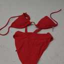 TASHEHE Women's Triangle Ruched Bikini Set Sexy Two Piece Swimsuit Halter Sliding Rings Bathing Suit (508 / Red, Small)