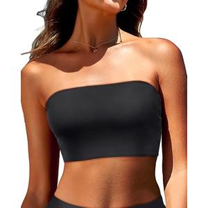 Bandeau Bikini Tops for Women - Strapless Swim Top Bathing Suit Tube Swimsuit Tops XXL Black