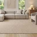 Bedsure 9x12 Faux Wool Area Rugs for Living Room, Machine Washable Carpet, Non-Slip Backing, Pet Friendly Throw Rug for Bedroom Dining Room, Natural Ivory
