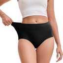 Women's Cotton Underwear High Waisted Briefs Stretch Full Coverage Panties (Black, L)