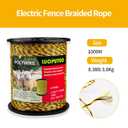 3280FT Electric Fence Polywire 6 Stainless Steel Conductors, Portable Temporary Fencing for Horses, Goats, Dogs UV Resistant, High Visibility for Livestock Containment