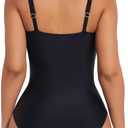 SHAPERIN Women's Ruffle One Piece Swimsuits Tummy Control Bathing Suit Sexy V Neck Swimwear Adjustable Straps (Black, XL)