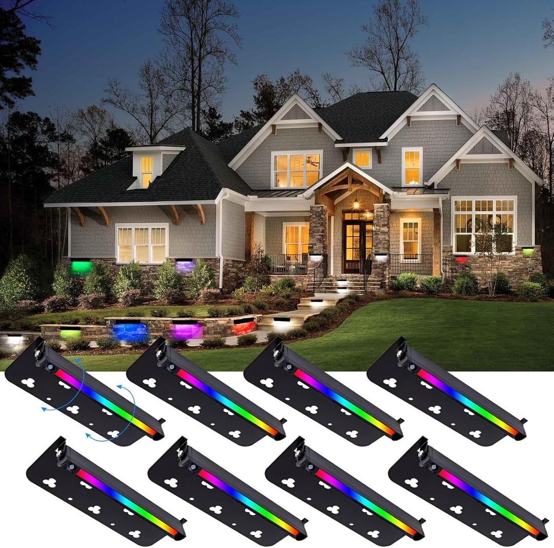 Modern 7inch RGBW LED Hardscape Lighting,9 Modes Color Changing Retaining Wall Lights,12V AC/DC 3W Low Voltage Landscape Lighting,Swivel Outdoor Step Light,50,000Hours Lifespan,8 Packs