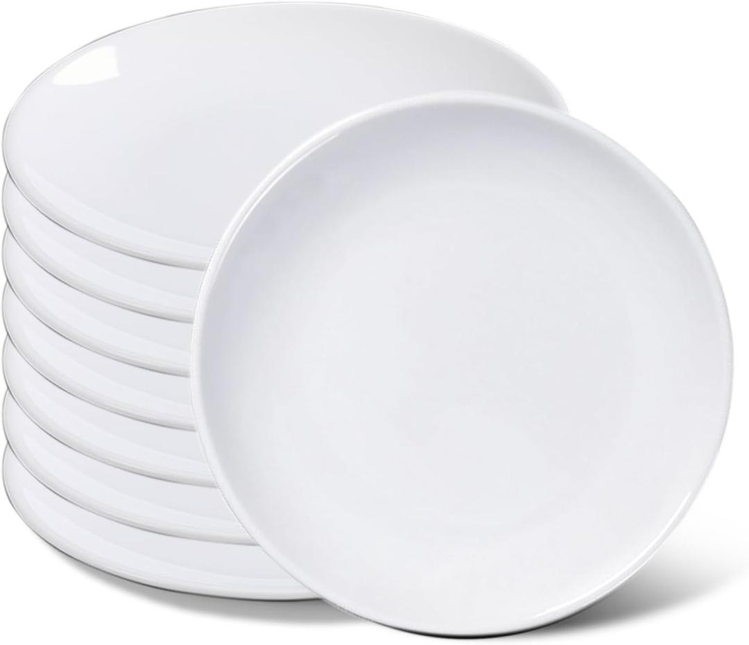 CAMBUY Melamine Plates 8 Pack 8 Inches Plastic Dinner Plates Set Services Lightweight Unbreakable Dinner Dishes for Kitchen Outdoor Camping