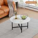 FAMIDGE Coffee Table, 23.6" Coffee Tables for Living Room, Round Coffee Table with Metal Frame, Floor Table for Sitting on The Floor, Home, Office, White, Small 1T