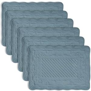 Light Blue 100% Cotton Quilted Placemats Set of 6, Rectangular Placemats Machine Washable-13x18 inches for Kitchen or Dining Table Fabric Rectangular Table Mats (13"x18")