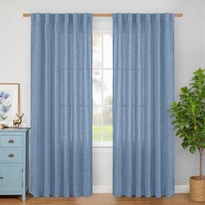 BGment Denim Blue Linen Curtains 84 Inch Length for Living Room, Light Filtering Drapes Semi Sheer with Rod Pocket for Bedroom Dining Back Tab, 2 Panels Set, 52 Inch Wide Each Panel