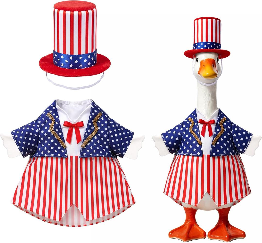 Avxdbr 2 Pcs 4th of July Porch Goose Outfits Patriotic Costume Clothing for 23 Inch Porch Goose Patriotic Memorial Day for Outdoor Porch Decor for Garden Patio Party Decoration