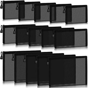 Outus 15 Pieces Mesh Bags Mesh Zipper Pouch Makeup Bags Cosmetic Travel Organizer Pouch Pencil Case(9.84x7.09, 7.87x3.94, 5x3.94 Inches, Black) 