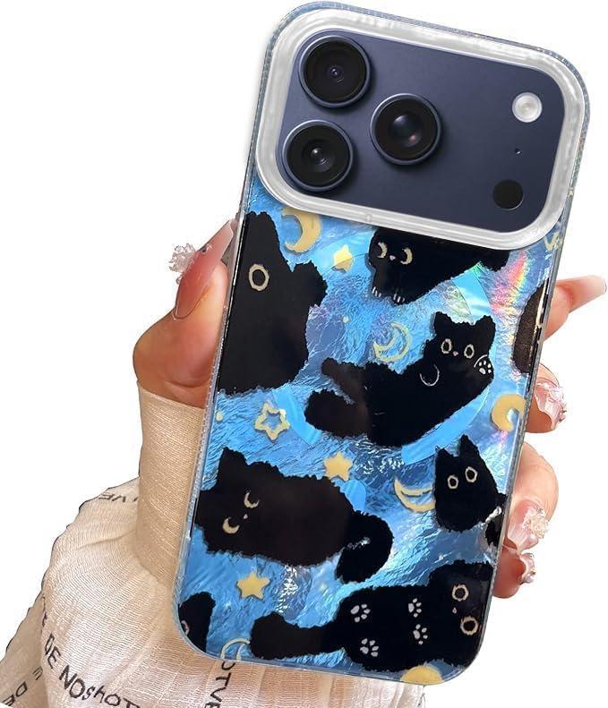 Compact Case for iPhone 17 Pro Black cat Design,[Compatible with Magsafe] Cute Soft Slim TPU Shockproof Protective Bumper Phone Cases Cover for Aesthetic Glitter Shiny Adorable