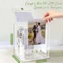Acrylic Wedding Card Box with Picture Frame, Clear Gift Card Box for Wedding Reception, Large Rotatable Money Envelope Card Box Holder with Lock for Graduation Party Birthday Baby Shower