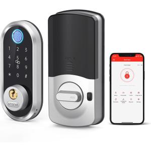 Smart Keyless Entry Door Lock - SMONET Fingerprint Electronic Deadbolt Touchscreen Keypad Biometric Digital Bluetooth Door Lock Smart Deadbolt Compatible with Alexa for Homes and Hotel Silver
