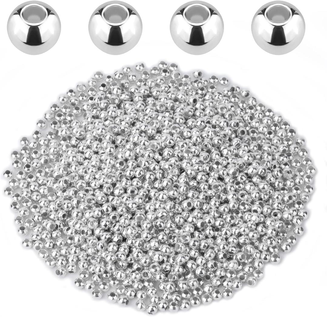 Savita 1400pcs 3mm Small Metal Round Spacers Beads Metallic Plated Round Beads for Jewelry Bracelets Necklace DIY Crafts Decoration (Silver)