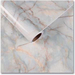CRE8TIVE 24"x118" Wide Cyan Gold Marble Wallpaper Peel and Stick Glossy Marble Contact Paper for Countertops Cabinets Waterproof Self Adhesive Removable Thick Marble Vinyl Wrap for Bathroom Kitchen