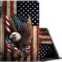 FUYOCWE for Fire HD 10 Tablet Case (13th Generation,2023 Release,10.1"), PU Leather Multi-Angle Folding Stand Smart Flip Cover for Amazon Kindle Fire HD 10 13th Gen-Bald Eagle with Flag