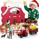 Big Red Barn Toys for Toddlers 1-3, Farm Animal Figures Playset with Tractor for 2 3 4 5 Year Old Kids, Musical Preschool Montessori STEM Learning Toys, Christmas Birthday Easter Gift for Boys Girls