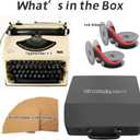Beige Classic Manual Typewriter Vintage-Style, Portable Writing Machine with Carrying Case, 2 Ink Ribbons & 100 Kraft Sheets, Decorative Display for Home Office
