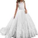 Princess Lilac Long Girls Pageant Dresses Kids Prom Puffy Tulle Ball Gown, Size 6 (White)