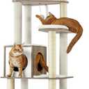Feandrea Cat Tree, 64.6-Inch Modern Cat Tower, Multi-Level Condo with 5 Scratching Posts, Perch, Washable Removable Cushions, Cave, Heather Greige UPCT166G01