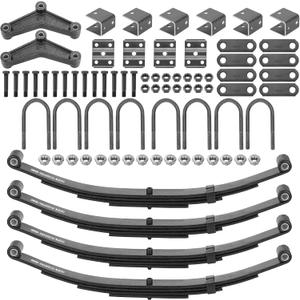 Tandem Trailer Leaf Spring 4 Leaf Double Eye 1750 lbs Cap for 3500 lbs Axle Suspension, Hanger & U-Bolt kit 25-1/4" Length fits for SW4B, for Round Trailer Axles- Set 4