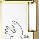 Classic White Lacquer Lighter, with Peace Dove, Clear Sound, Adjustable Soft Flame, Unique Gift for Men Dad Boyfriend Husband Father Friend (White Gold)