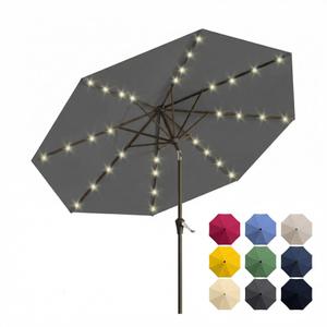 Patio Kingdom 10FT Solar Patio Umbrella with Lights, Outdoor Table Market Umbrella with 32 LED Lights, 8 Sturdy Ribs, Push Button Tilt and Crank for Pool, Deck and Garden, UV-Resistant, Gray