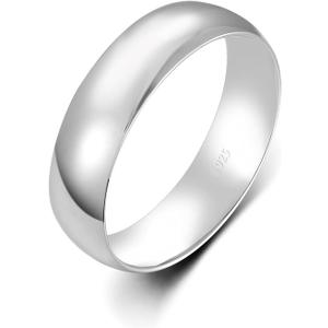 BORUO Silver Ring - 925 Sterling Silver Rings for Women - 14K Gold Plated Waterproof Wedding Band - Elegant Stacking Silver Band For Women and Men - Gifts for Special Occasions 4mm, 6mm Ring Size 4-15