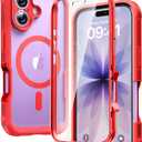Diaclara Magnetic Designed for iPhone 17 Case 6.3'' Full Body Bumper,[Compatible with MagSafe] Military Drop Proof Phone Case with Built-in Screen Protector,Easy Install,No Gap,Red