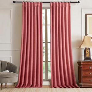 IVAPUPU Linen Pinch Pleated 100% Blackout Curtains for Bedroom - 2 Pages Black Out Fall Curtains 95 Inch Long 2 Panel for Living Room Darkening Thermal Window Curtain Drapes with 16pc Hooks (Terracotta)