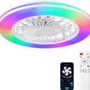 2-in-1 Low Profile Ceiling Fan with Light, 24” Caged Safety Design for Kids - RGB Color, Smart APP/Remote Control, Quiet Flush Mount DC Motor, Ideal for Bedroom/Living Room/Kitchen, White