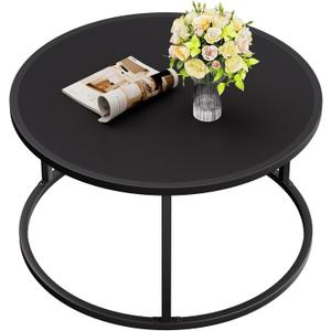 SAYGOER Small Round Coffee Table, Black Coffee Tables for Living Room, Modern Center Table for Small Space Home Office Gardern, 27.6 27.6 17.7inch, Black