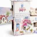 Extra Large & Durable 2-Level Cardboard Cat Scratcher House  Meowkonos Santorini Greece Villa, Cave Hideout, Indoor Cat Bed, Cat Scratch Pad, Kitten Play Tower, Cat Furniture Condo