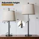 PARTPHONER Bedside Table Lamps Set of 2, Tall Black Table Lamps for Living Room, Height Adjustable Nightstand Lamps for Bedroom, Modern Lamps with Pull Chain for End Table Office(LED Bulbs Included)
